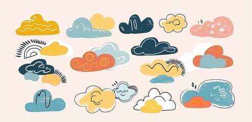 Wall Mural - Set of hand drawn cloud isolated on a white background. Vector illustration. Collection of hand drawn vectors for web banner, business card, social media post or presentation.  generated AI