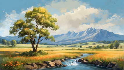 Wall Mural - Serene landscape with majestic mountains view