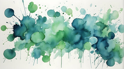 Wall Mural - Watercolor splatter in green and blue tones