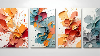 Wall Mural - Triptych of abstract colorful paint splash on canvas