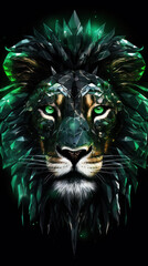 Wall Mural - Wild lion head in a green color scheme.