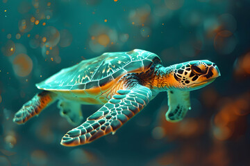 Poster - Sea Turtle Illustration in Turquoise Water