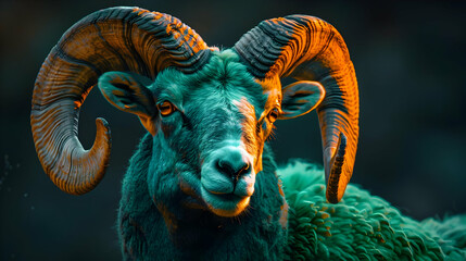 Sticker - Close-Up of a Ram with Large Horns