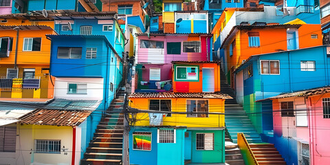 brazilian favela cityscape with colorful buildings perfect for graphic art projects. concept brazili