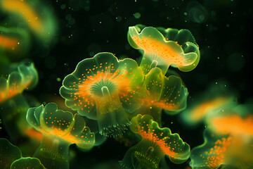 Poster - Glowing Green & Orange Sea Life