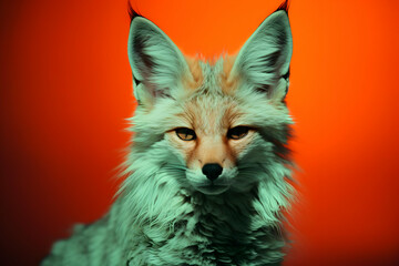 Poster - Fox Portrait on Orange Background