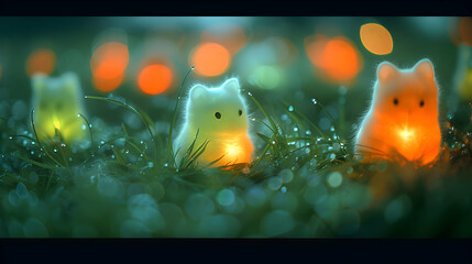 Poster - Glowing Kittens in the Grass