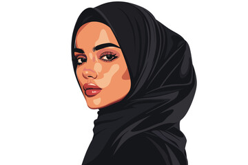 Portrait of a fashionable arabic woman Retro futurist isolated vector style