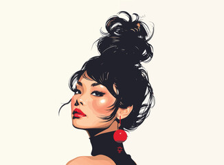 Portrait of a fashionable asian woman Retro futuristi isolated vector style