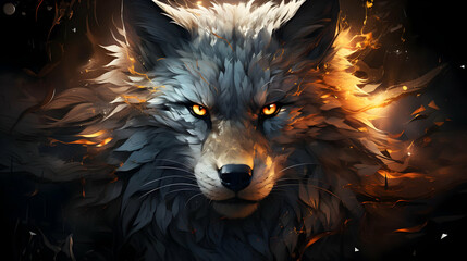 Canvas Print - Fiery Wolf Portrait