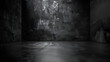 © Prasanth - Black dark and gray abstract cement wall and studio room interior texture for display products Room black floor is made of dark plaster for interior decoration or gym for exercise