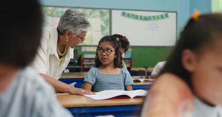 Aufkleber - Development, education or high five with teacher and student in classroom for success or support. Homework, motivation and well done with woman talking to girl child in class for school study