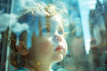 Canvas Print - Child Looking Through Window