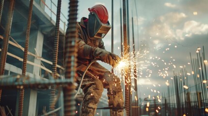 Construction worker welding