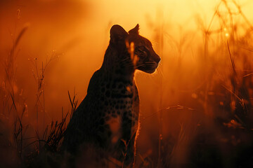 Canvas Print - Leopard Silhouette at Sunset