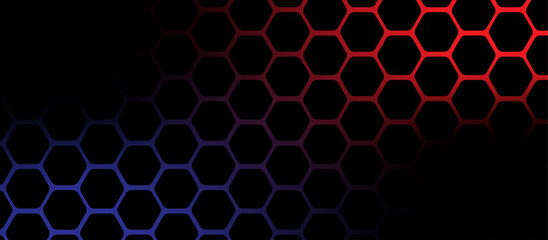 Poster - Abstract Red And Blue Hexagon Pattern On Black Background