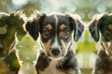 Sticker - Closeup of a cute dog with expressive eyes and a dreamy, bokehlit backdrop