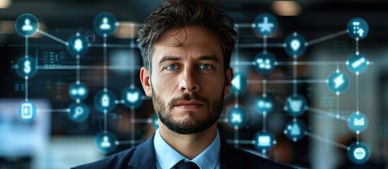 Poster - Businessman with Digital Network Interface