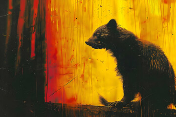 Canvas Print - Black Animal Silhouette on Yellow Background