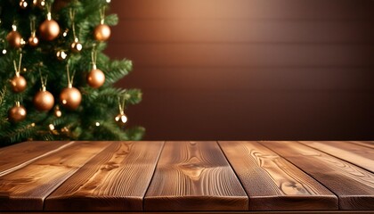 Wall Mural - wood table on dark brown wall blurred background