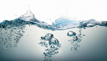 Poster - fresh blue natural drink water wave wide panorama with bubbles concept isolated white background