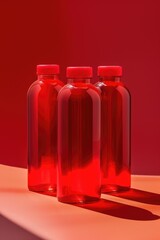 Poster - Bottles of red liquid sitting on a table