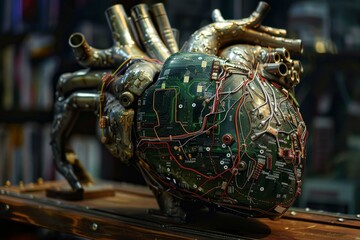 Poster - cuttingedge futuristic cybernetic heart model with advanced technology. electronic circuitry. and me