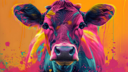 Canvas Print - Colorful Cow Portrait