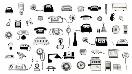 Collection of Retro Telephones and Vintage Electronic Devices