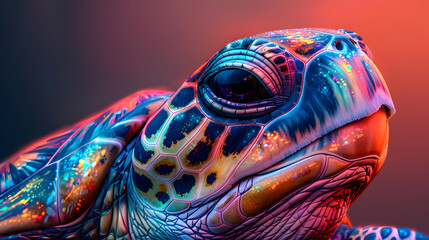 Poster - Sea Turtle in Neon Light