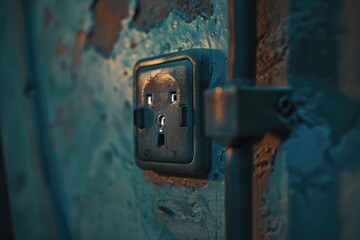 Aufkleber - A close-up view of a standard light switch on a wall, ready to be turned on or off