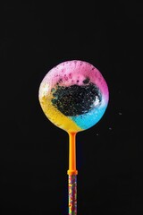 Aufkleber - A bright and cheerful lollipop against a dark background, perfect for adding a pop of color to your design