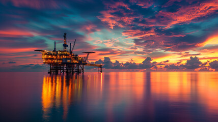 Wall Mural - Fiery orange sky reflects on calm water as the sun dips below the horizon in a peaceful summer evening landscape