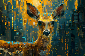 Poster - Digital Deer in a Pixelated City