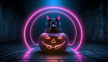 Neon Techno Cat in Pumpkin