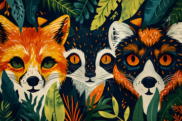 Wall Mural - Fox, Raccoon, and Jungle