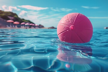 Wall Mural -  Summer holidays background with colorful beach ball floating on luxury swimming pool and copy space 