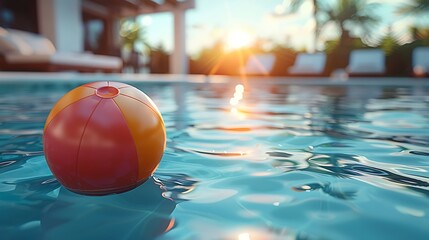 Wall Mural -  Summer holidays background with colorful beach ball floating on luxury swimming pool and copy space 