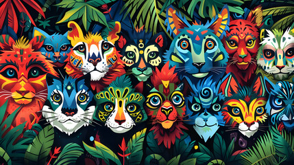 Wall Mural - Jungle Cat Faces