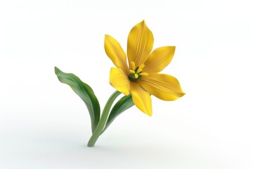 Poster - A bright yellow flower sits atop a bed of green leaves on a white surface, perfect for use in designs related to nature and simplicity