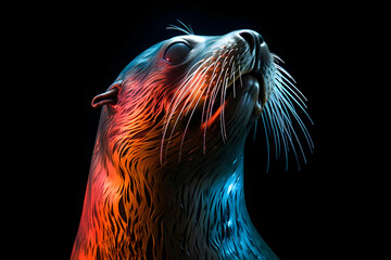 Canvas Print - Seal Portrait in Neon Light