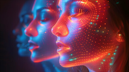 Poster - Abstract 3D Portrait of a Woman with Neon Lights