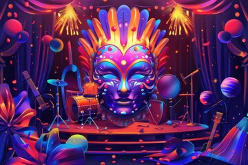 Poster - A colorful illustration of a man's face surrounded by balloons, great for kids' parties or celebrations