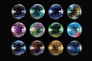 Poster - A collection of vibrant glass orbs on a dark background, perfect for highlighting technology or science concepts