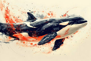 Wall Mural - Orca Watercolor Splash