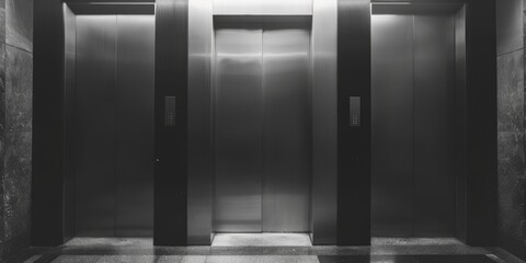 Poster - A classic looking elevator with wooden paneling and metal fixtures in a black and white photograph