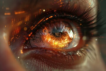 Poster - High detail human eye with a futuristic digital overlay, symbolizing advanced visual technology