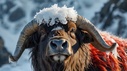 Sticker - Ice-Capped Highland Cow Portrait.