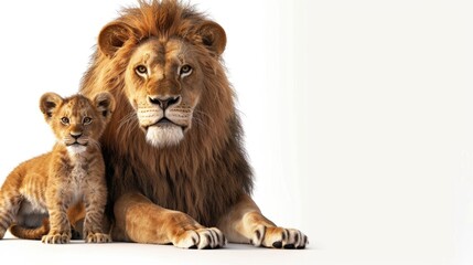 Poster - A lion and its cub sitting together in a warm setting