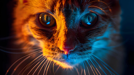 Wall Mural - Cat Close-Up with Neon Lights